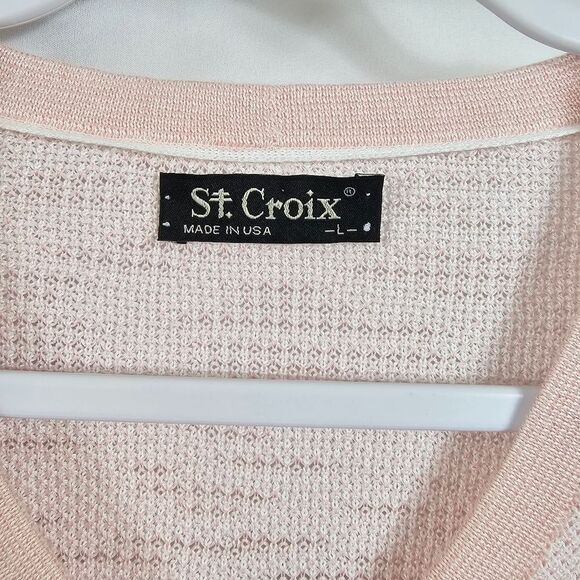 St. Croix Two Tone Texture V-Neck Sweater in Pink - Size L - Picture 2 of 10